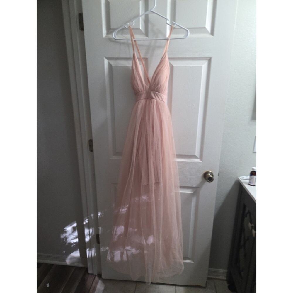 Haute Monde Women's Blush Pink Tulle Mesh Overlay Cocktail Prom Wedding Dress L